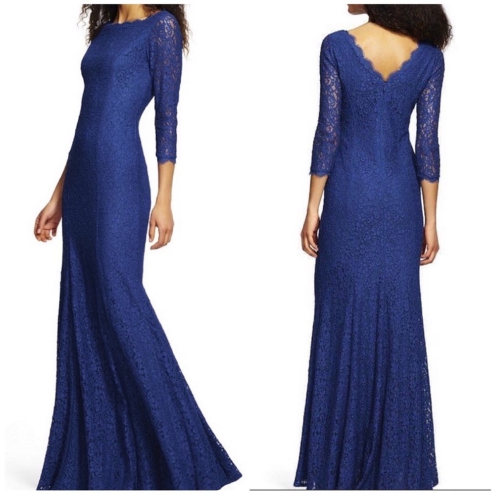 Adrianna Papell Long Blue Lace Gown Size 10
